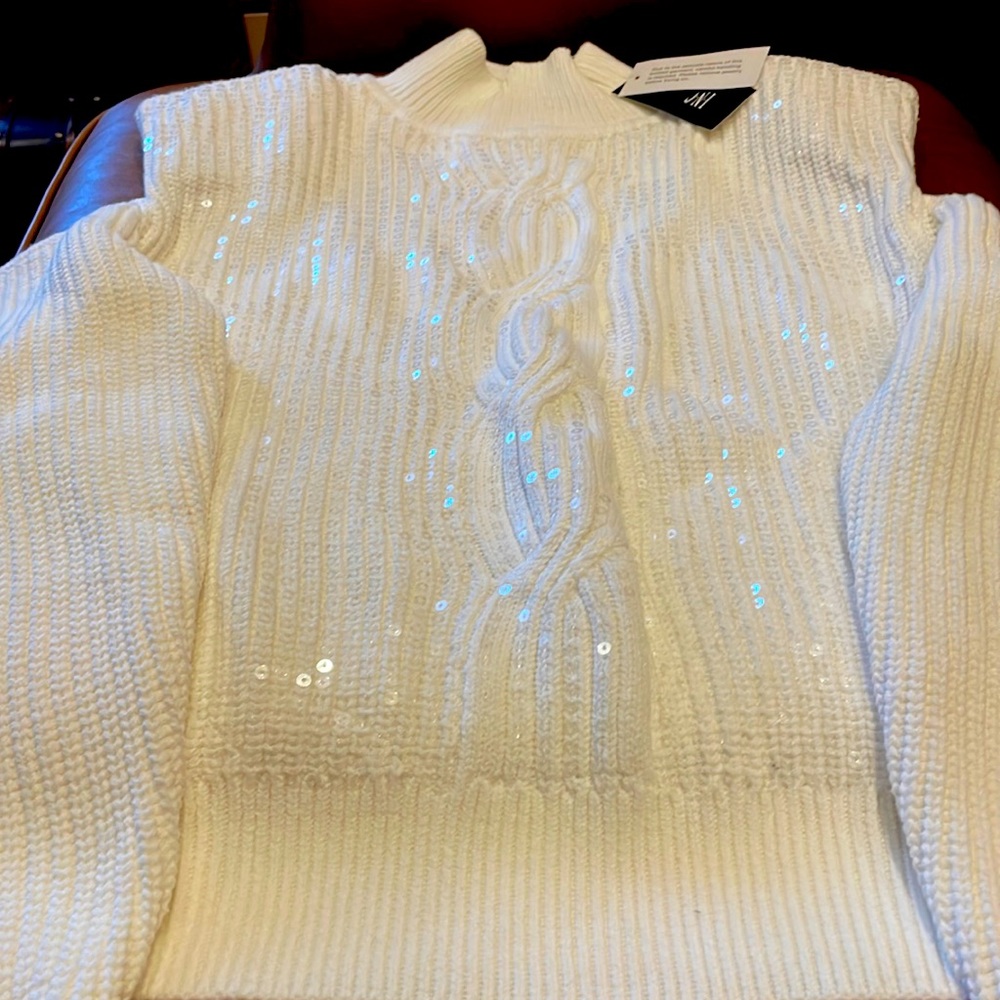 INC bare shoulder sequin sweater